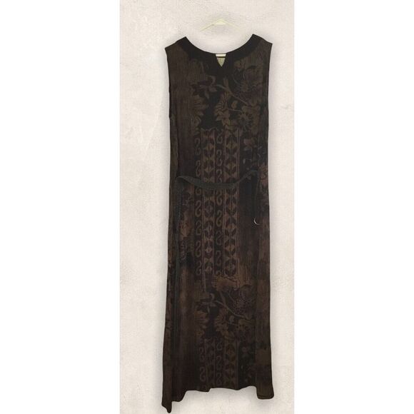 Vtg Norton McNaughton Maxi Dress Brown Floral Pleated Belted Size‎ M - Picture 3 of 13